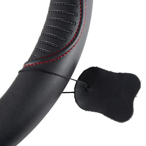 Чохол на кермо VLOD-24LC8 чорний-червоний M шкіра з одним швом Харків - фото 4