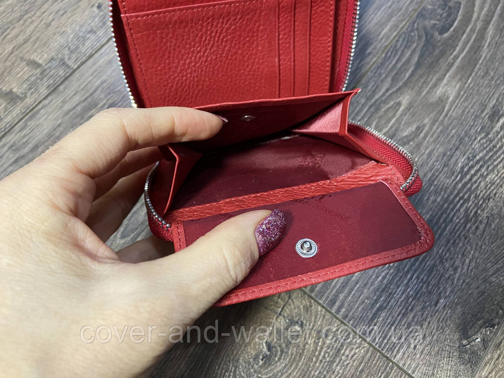 Компактный кожаный женский кошелек на молнии красного цвета ST Leather 390 Киев - изображение 5