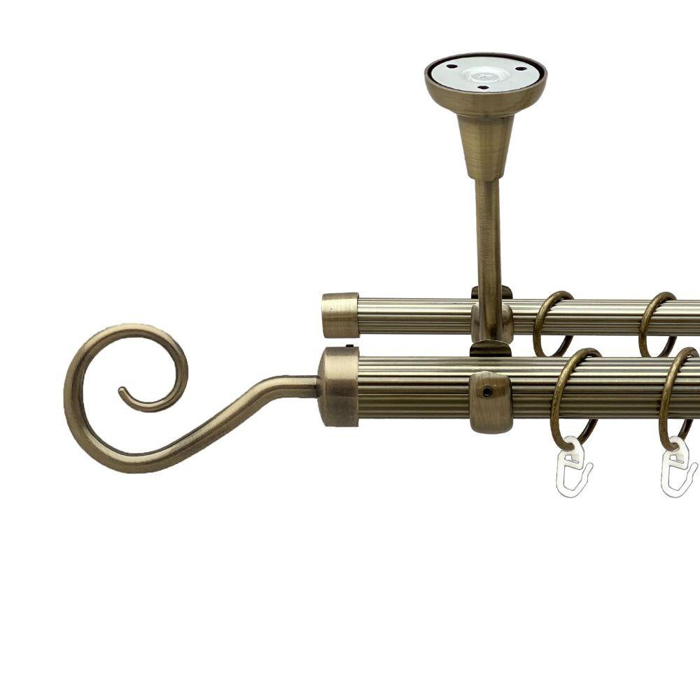 Карниз Orvit Гак металевий дворядний відкритий до стелі рифлена труба кільце металеве Антик 25\16 мм 300 см Львов - изображение 1