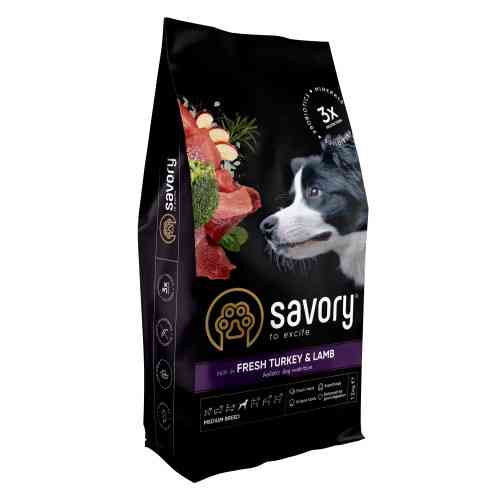 Корм сухий Savory Medium Breed rich in Fresh Turkey and Lamb для дорослих собак середніх порід від 10 до 25 кг зі свіжим ягн Київ