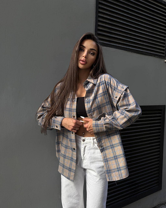 Жіноча повсякденна сорочка в клітинку турецька фланель беж-блакитний Одеса - фото 9