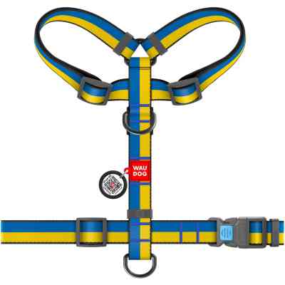 Шлей для собак WAUDOG Nylon с QR паспортом анатомическая H-образная "Colors of freedom" L (5160-4020) Винница