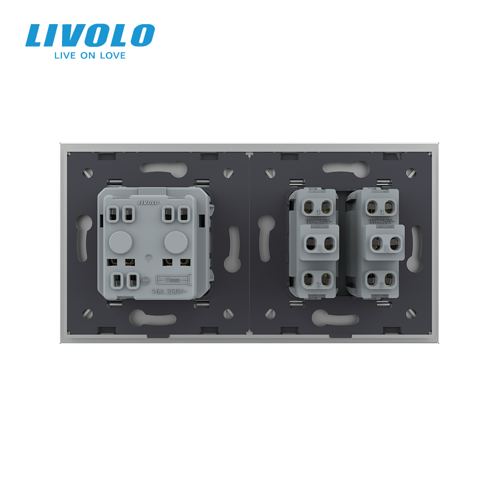 LIVOLO Двоклавішний вимикач з розеткою Livolo сірий скло (VL-C7C1EUK2-15) Коломия - фото 8