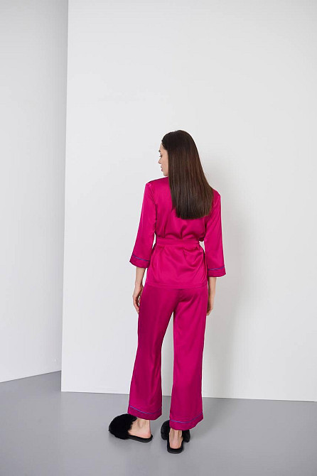 Піжама жіноча шовкова зі штанами Малиновий с/к XL/2XL Харків - фото 2