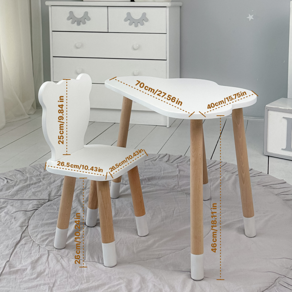 Столик облачка 46х70х40 и стульчик медведик 26.5х26х25, стол и стул в детскую, белый Киев - изображение 20