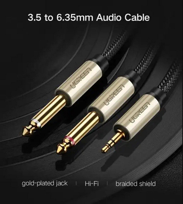 Аудіо кабель UGREEN AV126 3.5mm TRS to Dual 6.35mm TS Audio Cable 2m (Gray)(UGR-10615) Миколаїв - фото 3