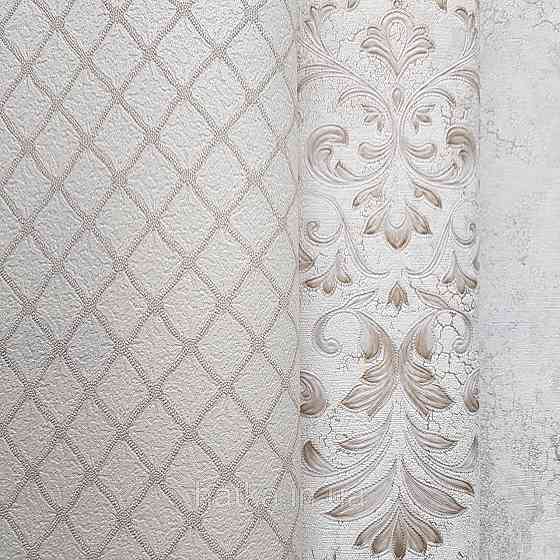 Обои метровые винил на флизелине Decowall Retro полоски фигуры сеткой структурные бежевые на молочном Киев