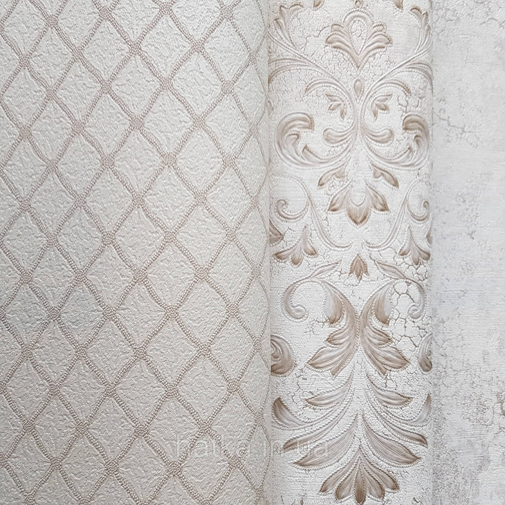 Обои метровые винил на флизелине Decowall Retro полоски фигуры сеткой структурные бежевые на молочном Киев - изображение 3