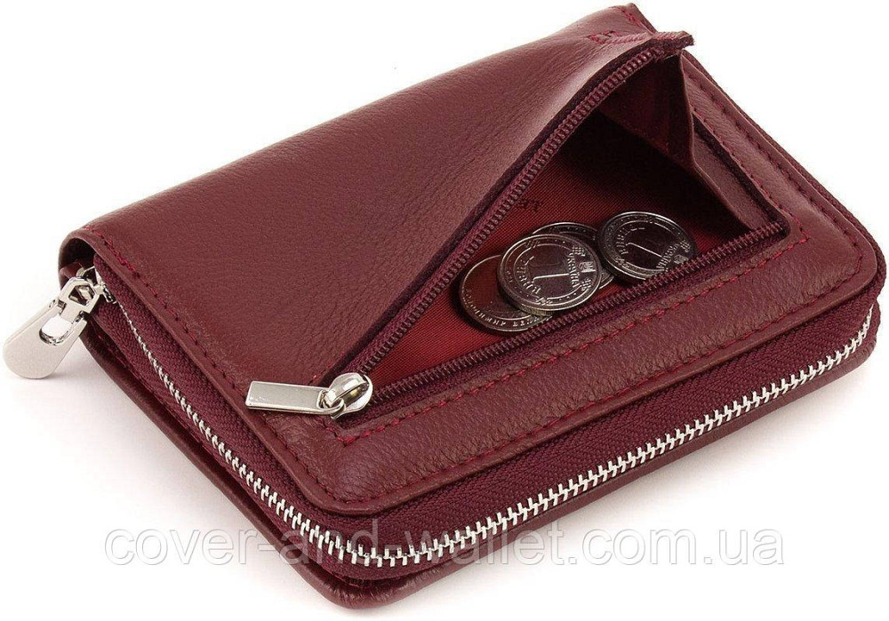 Небольшой женский кошелек бордового цвета на магнитах и молнии ST 360 Киев - изображение 3