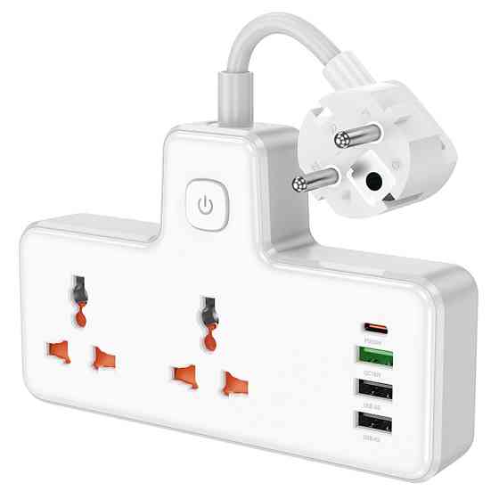 Мережевий подовжувач HOCO  AC12A Reise 2-position expansion socket(PD30W/1C3A) (8.5 cm) White Київ