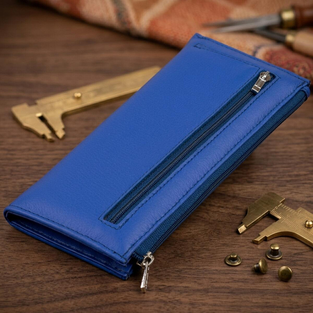 Горизонтальный тонкий кошелек из кожи унисекс ST Leather 19329 Синий Киев - изображение 14