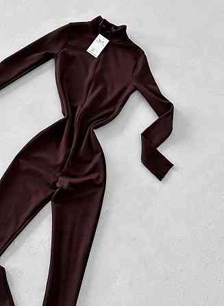 Женский базовый облегающий комбинезон с утеплением турецкий плотный эластичный рубчик на флисе Шоколад, 40/42 Одесса