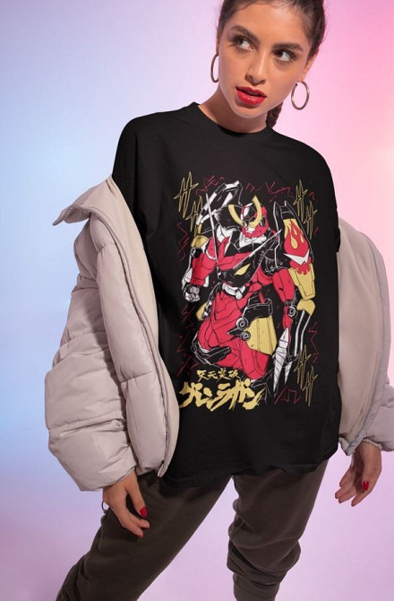Футболка для хлопчика з аніме принтом Тенген Топпа Гуррен Лаганн оверсайз (зріст від 165 до 180) Чорний AnimeJ0953m Дніпро - фото 4