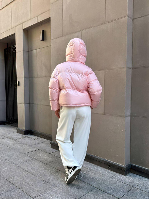 Женская короткая куртка дутик с карманами и капюшоном плащевка перламутр на синтепоне Пудра, 44/46 Одесса - изображение 2