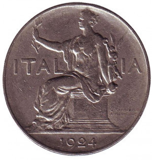 Монета 1 ліра. 1924 рік, Італія. Полтава - фото 1