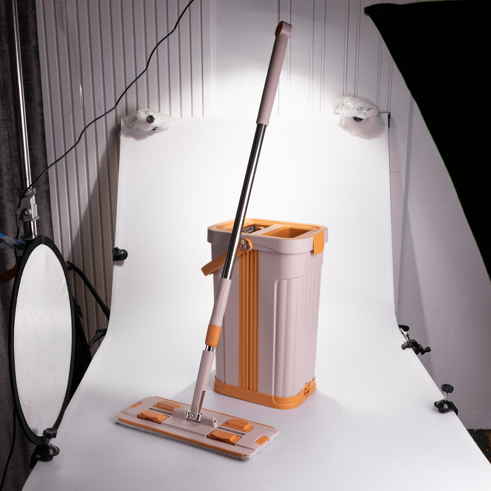 Швабра з відром 16 л для миття підлоги з віджимом плоска насадка з мікрофібри набір для прибирання будинку HP-35015-58 Київ - фото 7