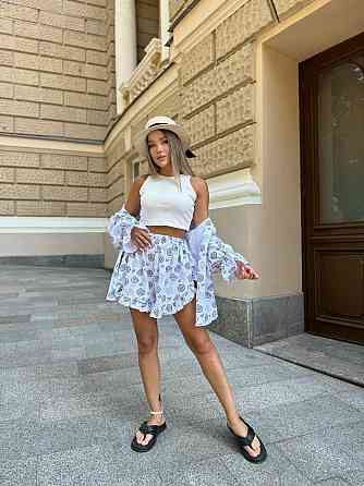 Жіночий принтований костюм двійка: сорочка і шорти з натурального мусліну Одеса