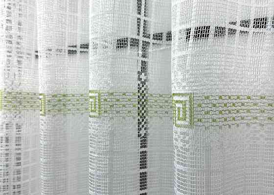 Тюль сетка VR-Textil Juli № 1870т Арка на кухню цвет белый с салатовым 400х150 см (53-0176) Киев