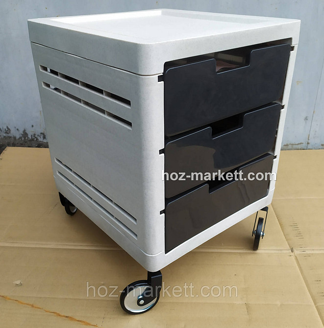 Комод пластиковый тумбочка на 3 ящика на колесах беж с коричневым Харьков - изображение 6