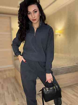 Жіночий теплий костюм-двійка: кофта та штани вельвет на щільному флісі Графіт, 42/44 Одеса