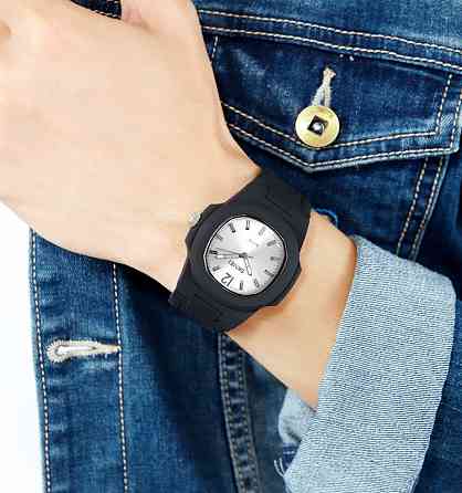 Чоловічий наручний годинник Skmei 1717 (Чорні з сріблястим циферблатом) Вінниця