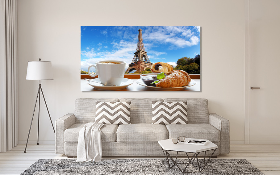 Картина полотно у вітальню / спальню  Кава з круасанами в Парижі    MLP_382 ( 60х30см ) 40x80 см Київ - фото 2