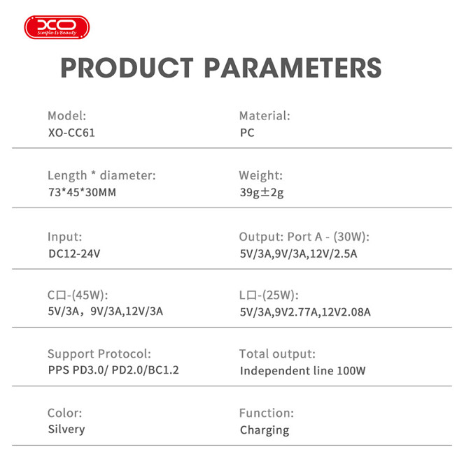 Автомобільний зарядний пристрій XO CC61 Smart USB/Type-C/Lightning 100W срібний Львів - фото 10