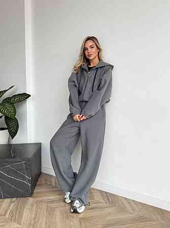 Жіночий стильний жіночий флісовий костюм-оверсайз із капюшоном. Сірий, 50/52 Одеса