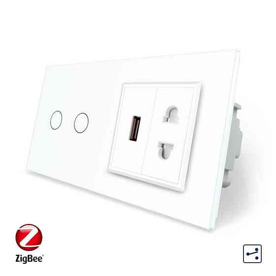 LIVOLO Розумний сенсорний прохідний/перехресний вимикач 2 сенсора 1 розетка 1 USB Livolo білий Коломия