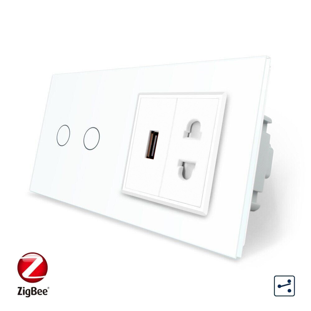 LIVOLO Розумний сенсорний прохідний/перехресний вимикач 2 сенсора 1 розетка 1 USB Livolo білий Коломия - фото 4