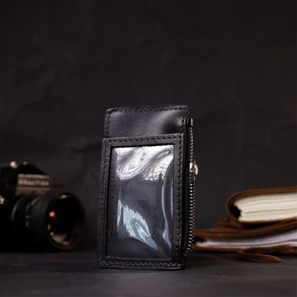 Цікавий картхолдер з утримувачем для Apple AirTag Чорний (GRANDE PELLE) Київ - фото 3