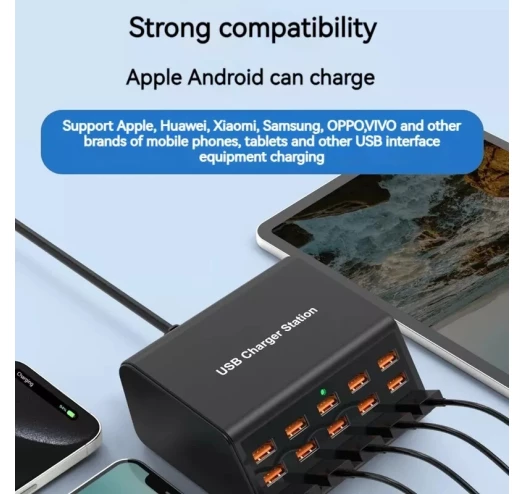 Мережевий зарядний пристрій HW-15/100W 100 W (15 х USB12W) Чорний Київ - фото 5