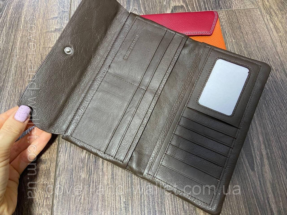Тонкий шкіряний гаманець купюрник для чоловіків та жінок ST Leather (коричневий) Київ - фото 2