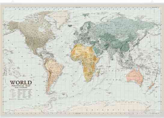 World. Politikal map 1:34 500 000 (Світ. Політична карта. англ. мова), папір/планки Киев