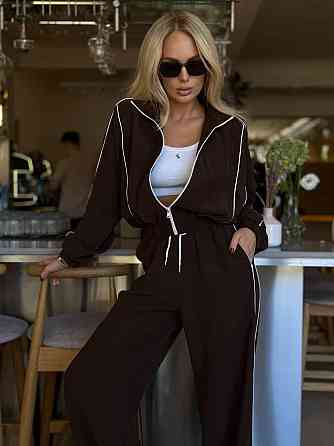 Женский стильный костюм двойка: кофта и штаны в спортивном стиле купра с бархатным напылением Шоколад, 44/46 Одесса