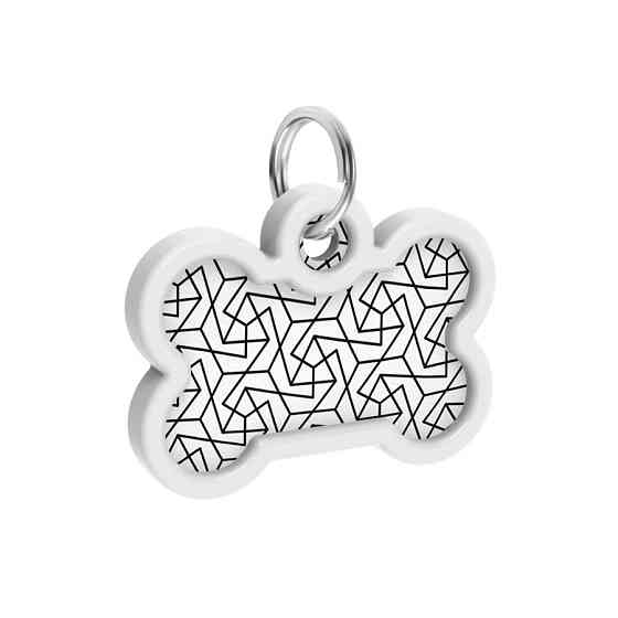 Адресник для собак і котів металевий WAUDOG Smart ID з QR-паспортом, малюнок "Геометрія", кістка, Д 40 мм, Вінниця