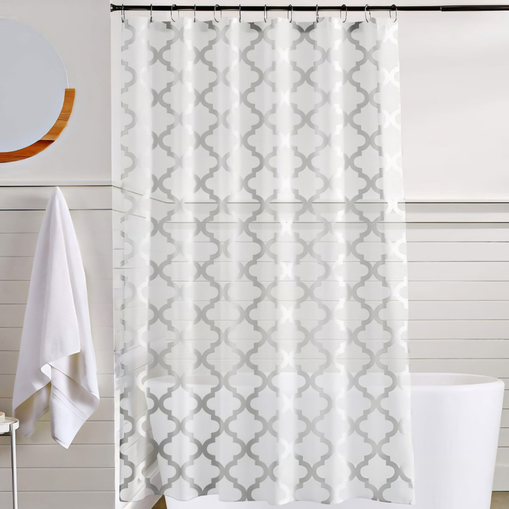 Шторка для ванной и душа 180x180 см,штора для ванной с крючками,прозрачно-белая с серебристым принтом Каменец-Подольский - изображение 1