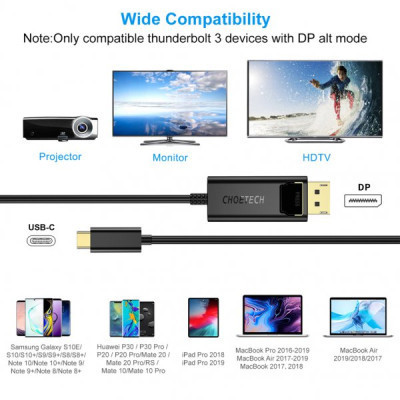 Кабель мультимедийный USB-C to DisplayPort 1.8m 4K 60Hz Choetech (XCP-1801BK) Винница - изображение 11