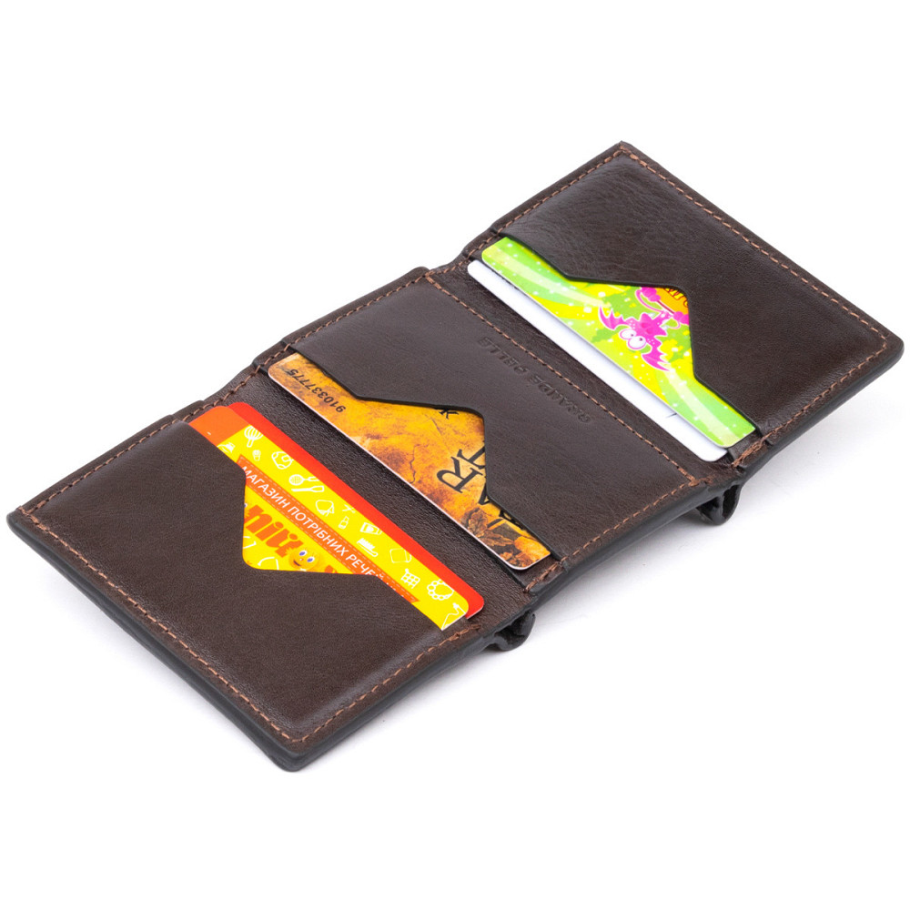 Портмоне вертикальное с хлястиком на магните на одно отделение GRANDE PELLE 11305 Коричневое Киев - изображение 7