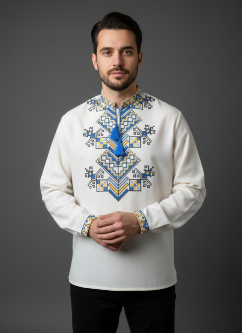 Лляна чоловіча вишиванка з орнаментом Дерево життя Київ - фото 1