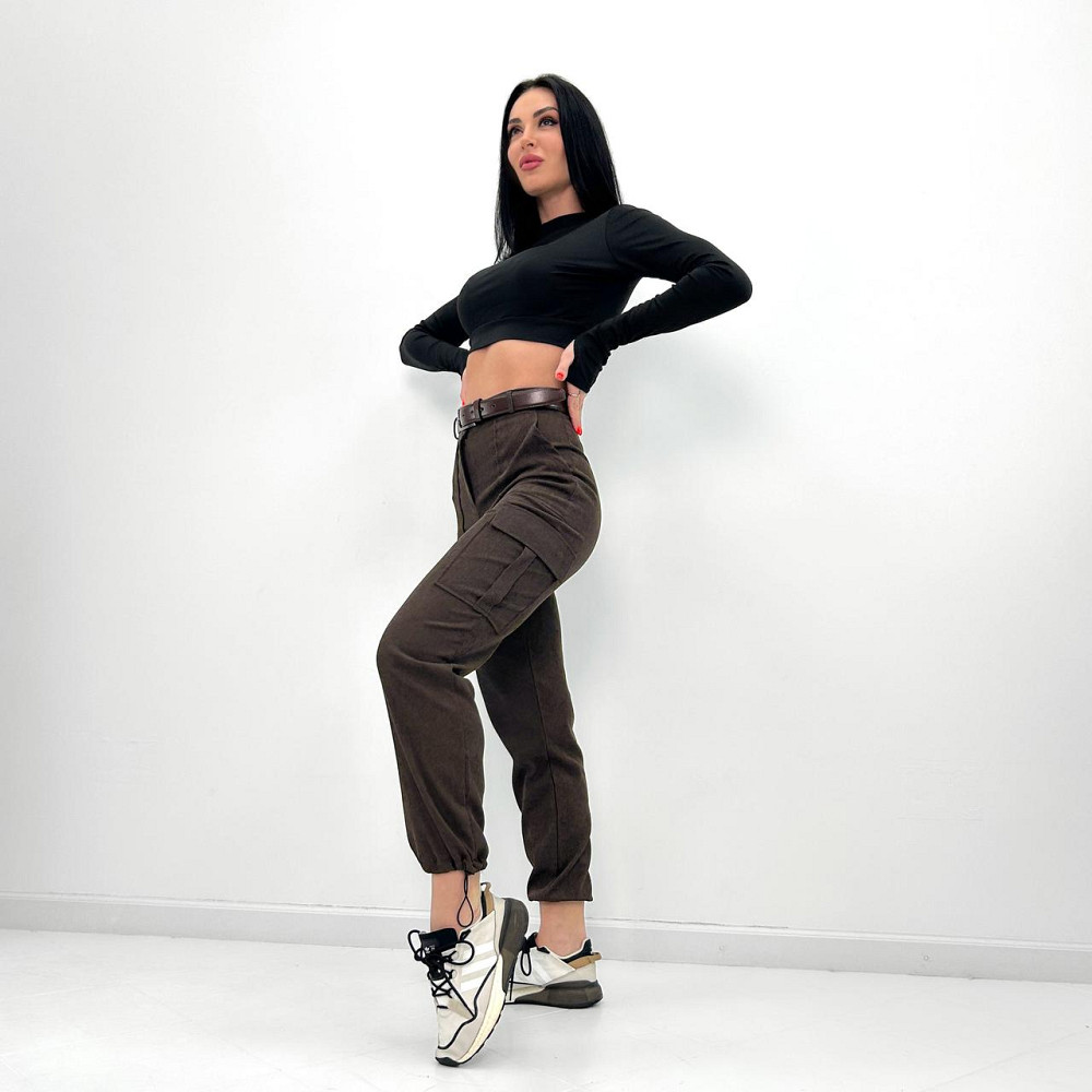 Жіночі вельветові брюки карго "Urban" оптом | Батал Шоколадний, 50 Київ - фото 1
