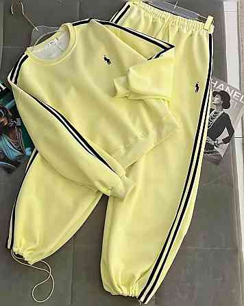 Женский прогулочный костюм двойка с лампасами турецкая двунитка Лимонный Одесса