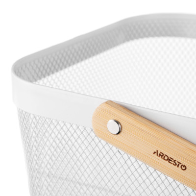 Фруктовница Ardesto Midori з ручкою 25х24.5х18см, метал, дерево, білий (AR0901W) Винница - изображение 5