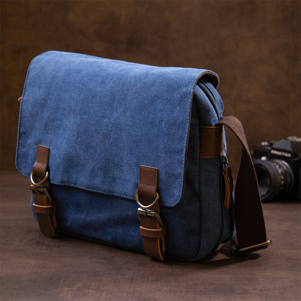 Сумка почтальонка текстильна Vintage 20606 Синя Київ - фото 8