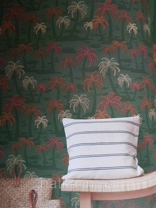 Шпалери вінілові Lutece Bensimon пальми дерева теракотові білі на зеленому Київ - фото 1