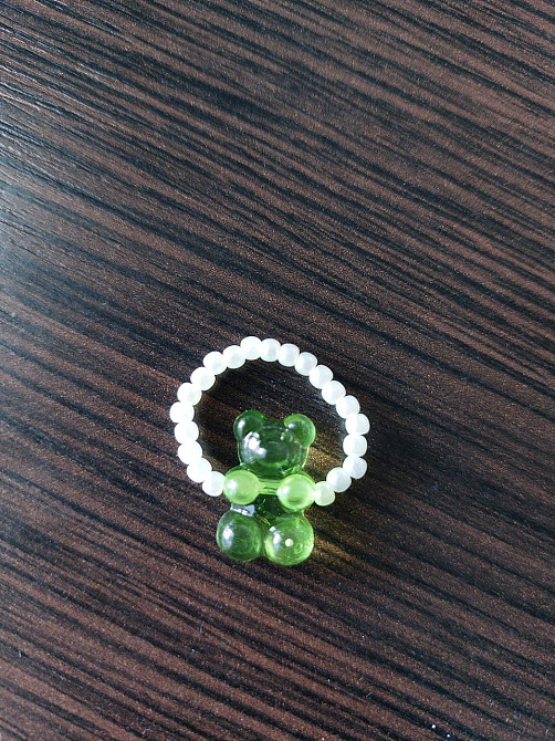 Кольцо с мишкой салатовое с бусинками, размер универсальный Киев - изображение 1