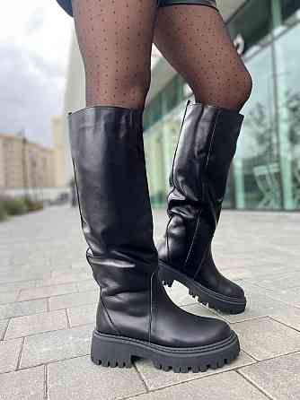 Чоботи жіночі SEE SEVEN чорні натуральна шкіра зимові євро-хутро высота 40 см обхват 38-40 см р Коломия