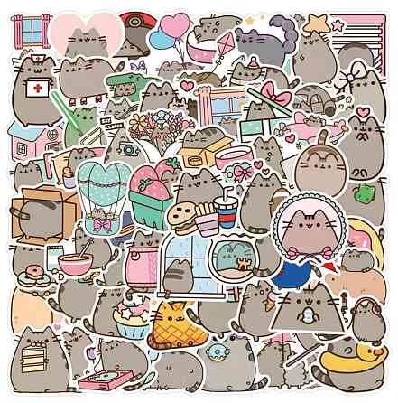 Набор наклейок (стикеров) кот Пушин Pusheen (55 шт.) стикербомбинг для телефона, ноутбука Киев
