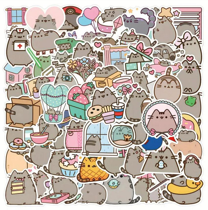 Набір вінілових наклейок (стікерів) кіт Пушин Pusheen (55 шт.) стікербомбінг для телефону, ноутбука Київ - фото 5