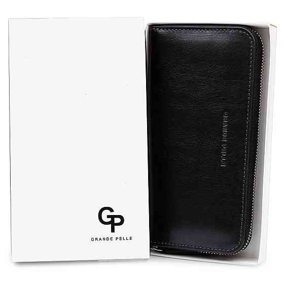 Кожаный женский кошелек на молнии GRANDE PELLE 11562 Черный Киев